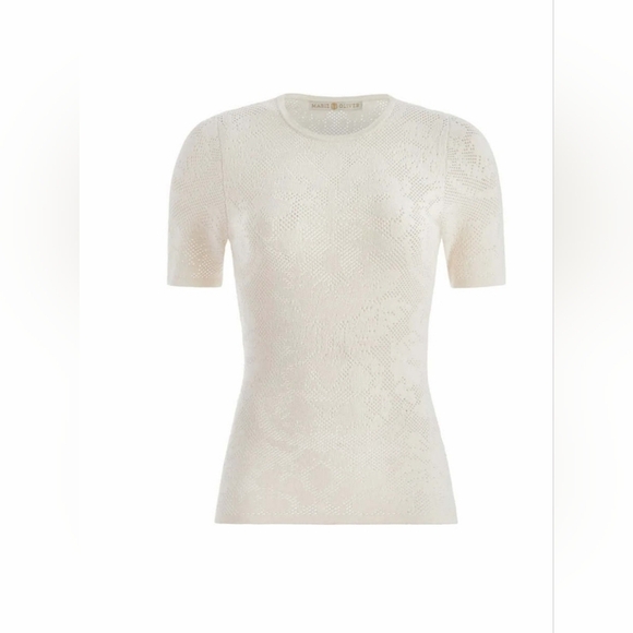 NEW! Marie Oliver, Crissy Jacquard Tee Shirt, Daisy (Ivory),Size Large,MSRP $224 - Picture 4 of 11